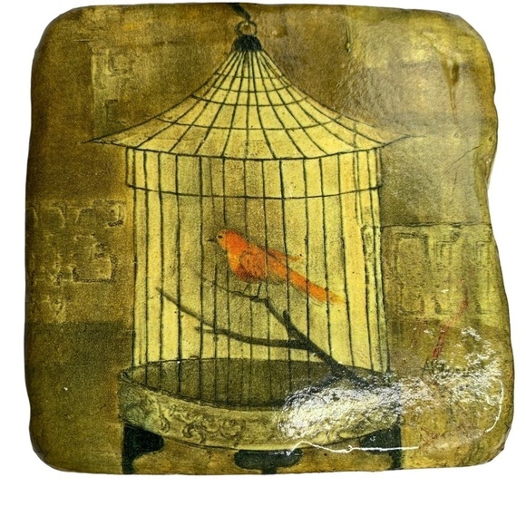 Albeua Stoneware Bird Rectangle Drink Coasters with Iron Works Stand “Holder” - Picture 8 of 14